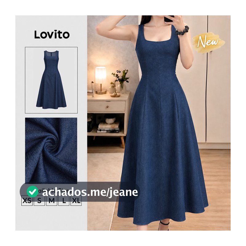 Lovito Vestido Feminino Azul Elegante Gola Quadrada Lavagem Bruta com Textura Modelo Longo Flare Primavera Verão Traje de Trabalho DRK10P2D289