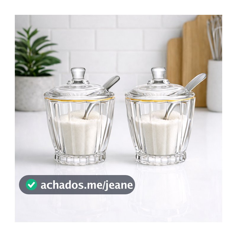 Açucareiro de Cristal Fio de Ouro Porta Açúcar Para Mesa Posta Cozinha Luxo 210ML