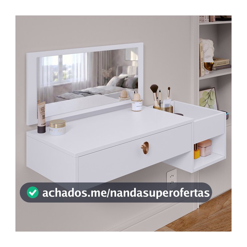 Penteadeira Bancada Camarim makeup Suspensa com OU sem Espelho 0,90 Gaveta Divisória Nichos MakeUp
