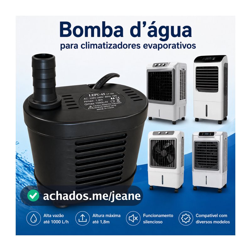 Bomba Submersa Água 1000L/h Compativél com Climatizador Aquário Fonte Bebedouro 220V