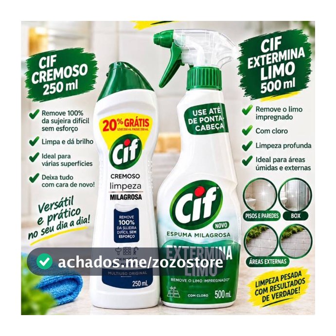 Kit Cif Limpeza Pesada Multiuso – Extermina Limo 500ml + Cremoso 250ml Limpeza Pesada