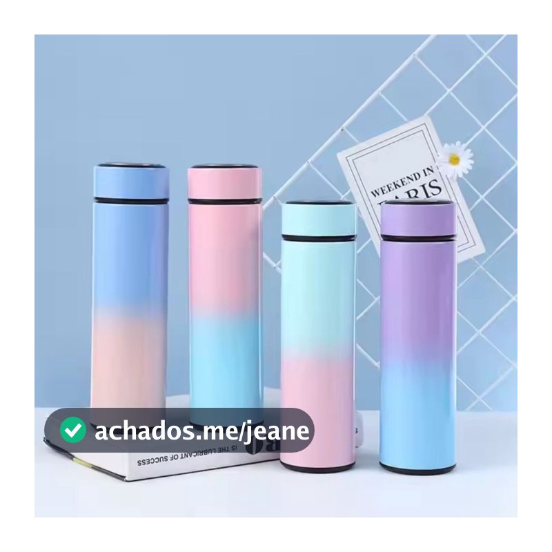 Garrafa Térmica Squeeze Em Aço Inox Com Termômetro Digital 500ml Led Coloridas