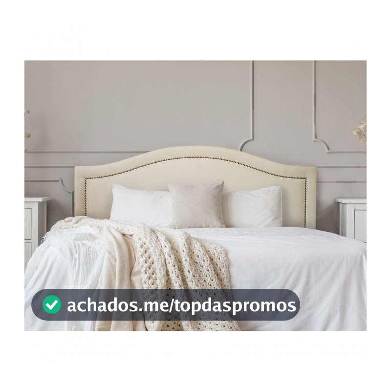 Cabeceira Queen Curva Luxo 160x60 Suede Off White - Tachas Prata