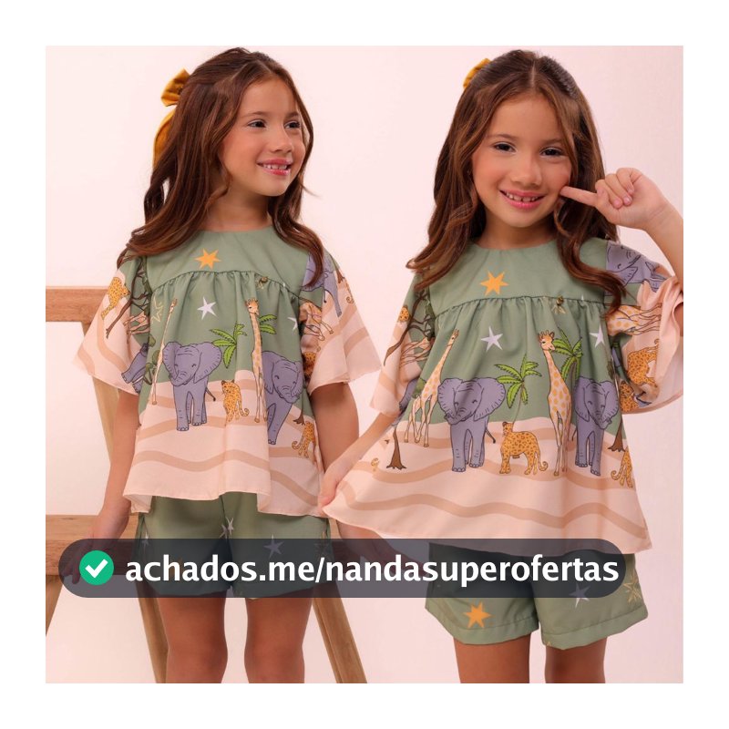 Conjunto Infantil Menina Estampado Cores Verão Casual Festa Aniversario Blogueirinha Short e blusa