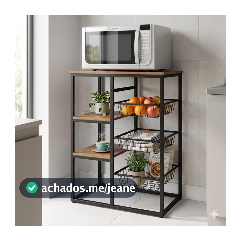 Fruteira Organizador De Cozinha Com Cestos Em Aço Deslizantes Prateleiras MDF E Estrutura Metálica Resistente Utibom®