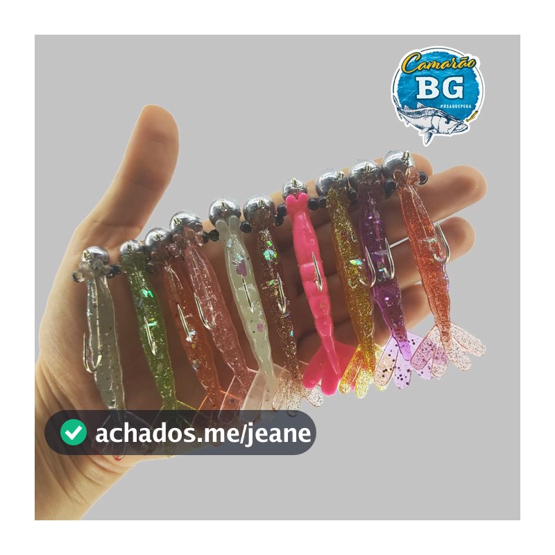 Kit Jig Head inox + Camarão Artificial Isca  Soft para pesca de praia, barranco e embarcado