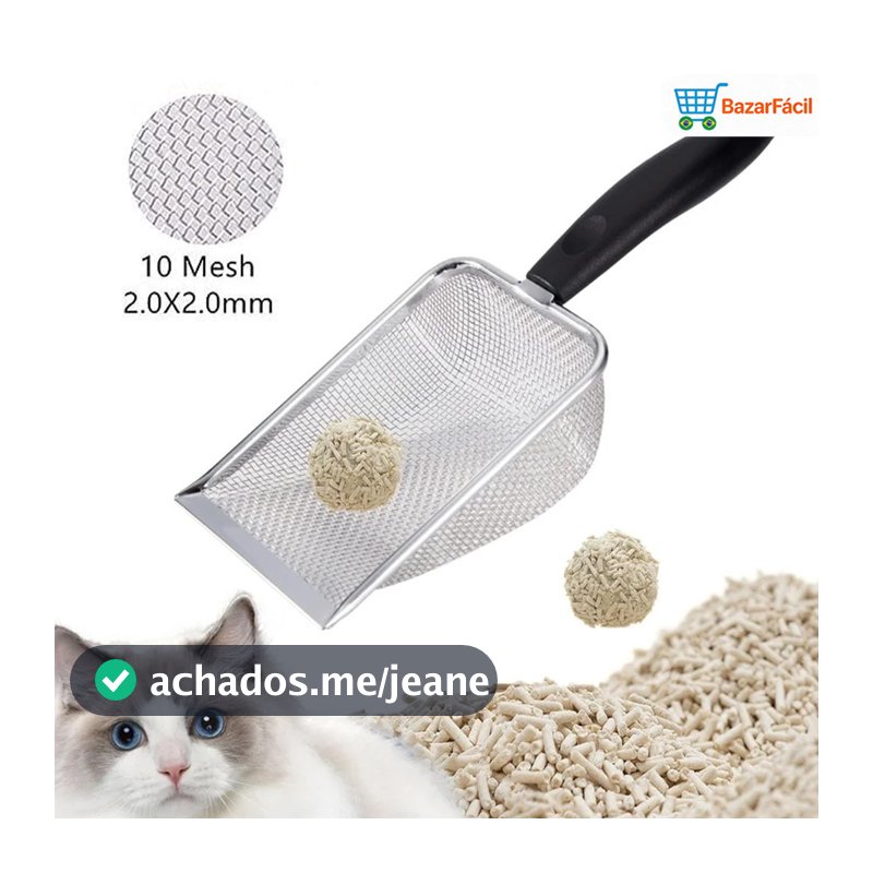 Pá e Peneira para Areia de Gatos em Aço Inox com Design Higiênico e Seguro
