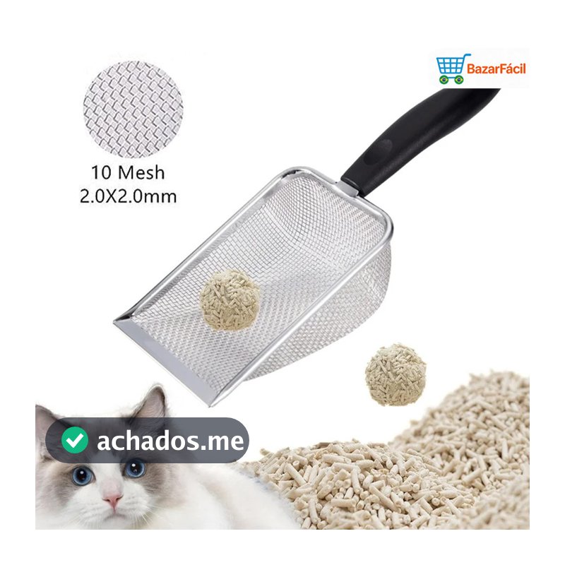 Pá e Peneira para Areia de Gatos em Aço Inox com Design Higiênico e Seguro