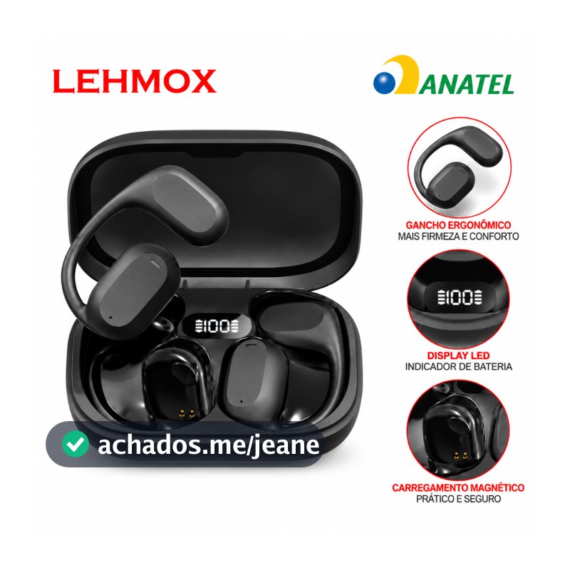 Fone Bluetooth Esportivo TWS Com Gancho Microfone Case Tipo C Sem Fio