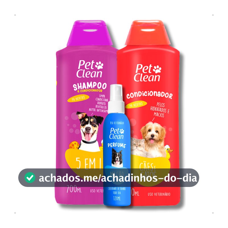 Kit Banho Shampoo 5 em 1, Creme Condicionador de Pelos e Perfume para Cachorro e Gato Pet Clean