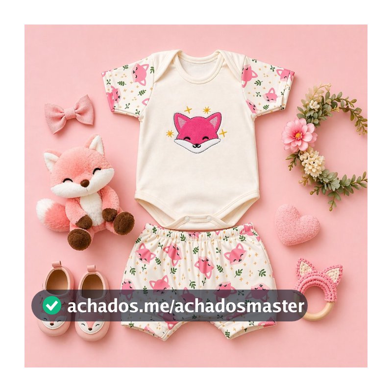 Conjunto Para Bebê Menina Com Bory e Tapa Fraldas em Malha Suedine 100% Algodão Macio e Confortavel