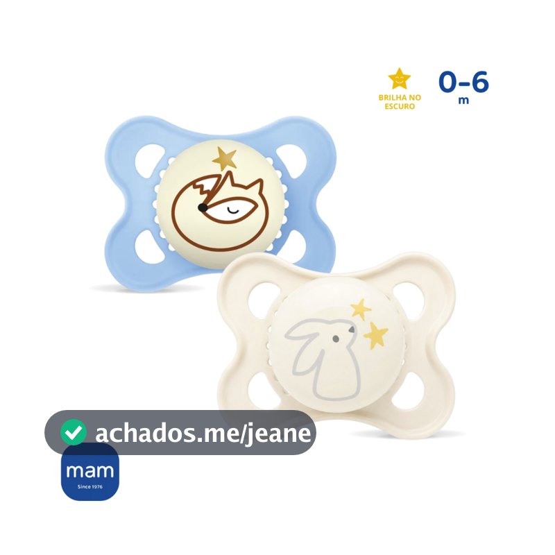 Chupeta MAM 0-6 Meses Brilha Escuro Original Night Dupla Azul Bebê Menino Infantil Recém Nascido