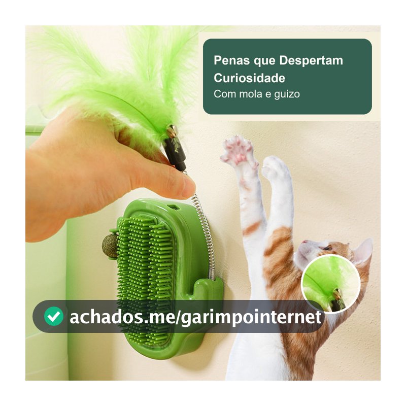 Escova de Canto para Gatos com Catnip, Brinquedo de Parede com Penas, Guizo e Suporte Adesivo