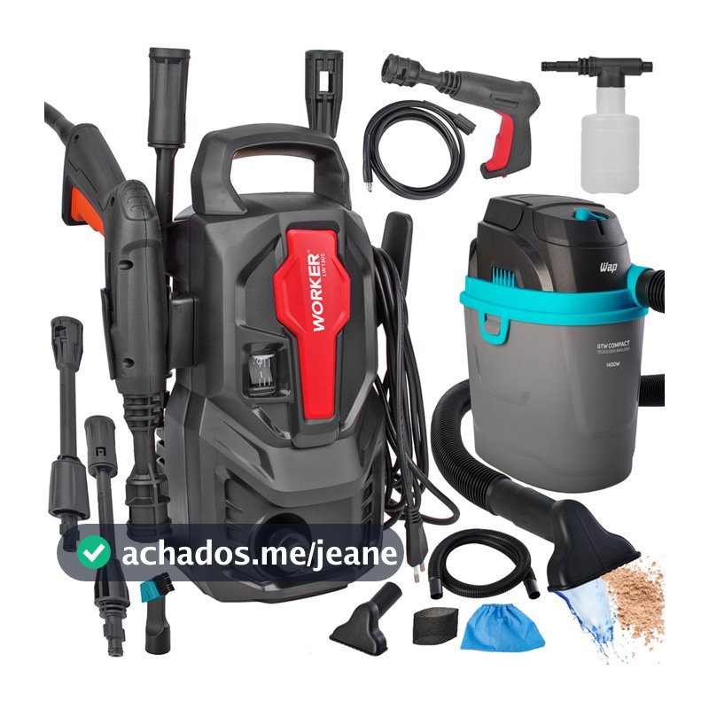 Kit Limpeza Lavadora de Alta Pressão Potente Aplicador de Detergente com Aspirador de Pó e Água