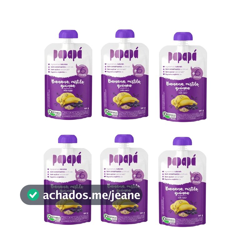 Kit 6x Papinha Orgânica Banana, Mirtilo E Quinoa 100g Papapá