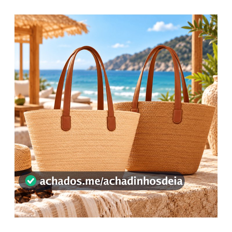 Bolsa Palha Praia Feminina Grande Verão Piscina Sacola Luxo Ziper Reforçada Tecido Ombro Bolsa De Praia Piscina Verão