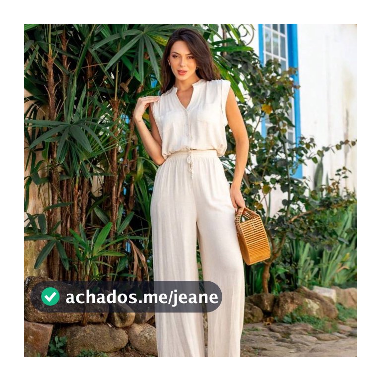 Conjunto Pantalona Camisa sem mangas Linho Misto