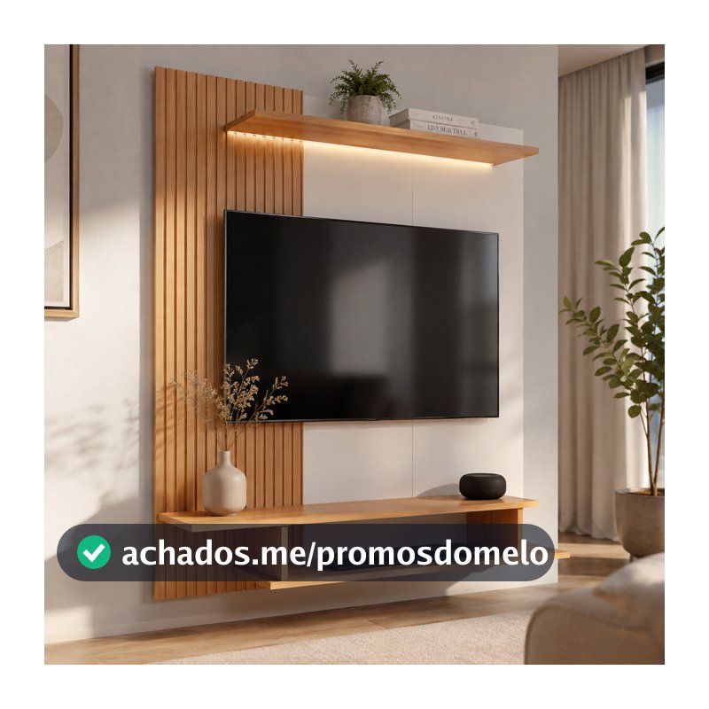 Painel Ripado para Tv até 43 Polegadas Prateleira Nicho para Quarto Moderno Decorativo