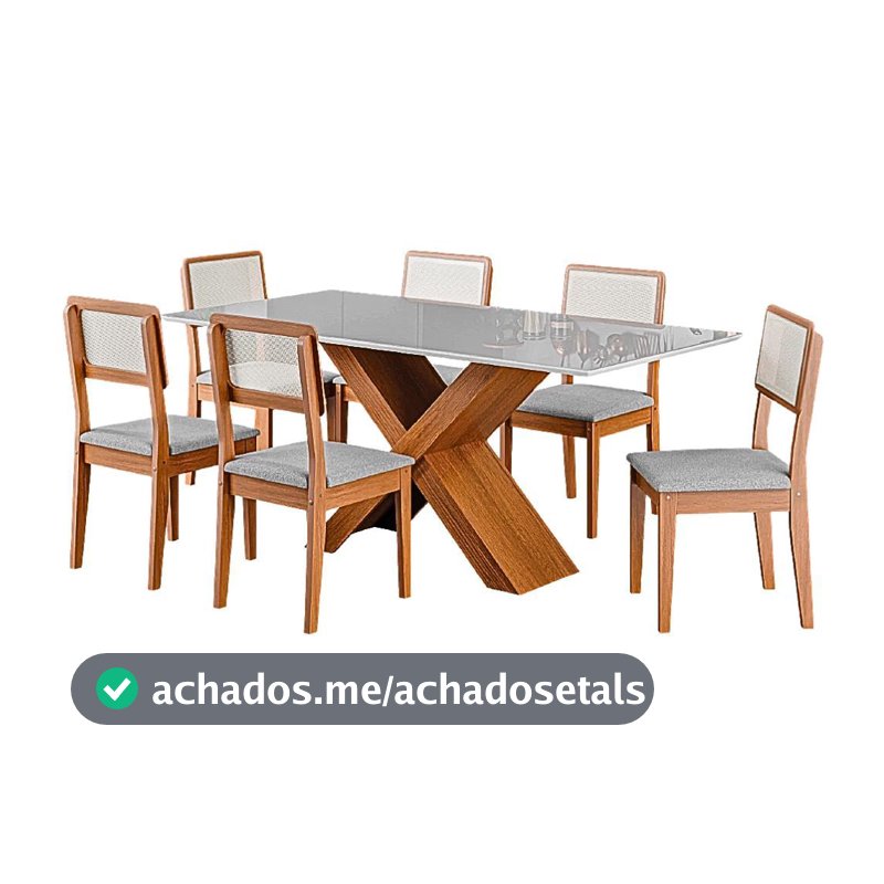 Conjunto de Mesa Sala de Jantar Tampo com Vidro 1,80m Grécia 6 Cadeiras Santiago Dobuê