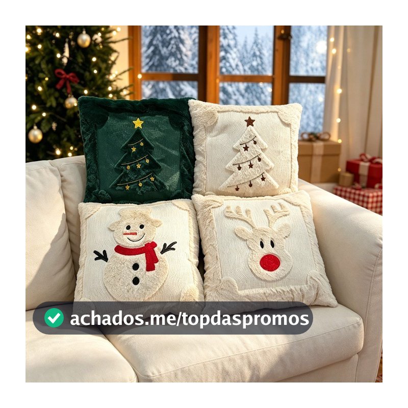 Capa De Almofada De Natal De Pelúcia Bonito Bordado Boneco De Neve Rena Árvore Caso Macio Fronha Casa Sofá Decoração