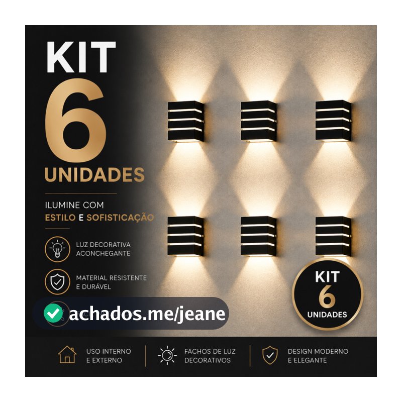 Luminária Arandela Externa e Interna Kit 6 unidades 110/220V Parede Muro Garagem Condomínio Piscina Kit 4 unidades