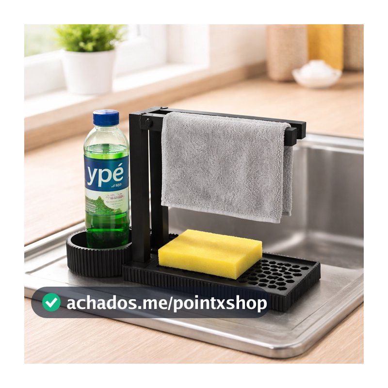Kit Organizador de Pia 3 em 1 Premium Suporte Pano Esponja Detergente Cozinha Banheiro