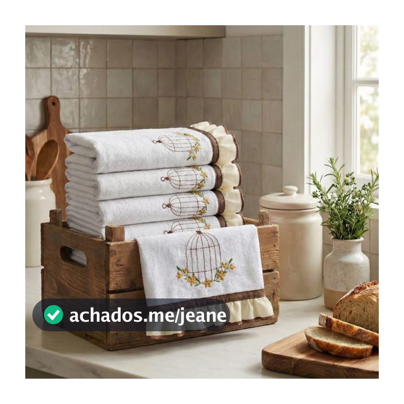 Kit Semaninha Panos de Prato Bordado 7 Peças 100% Algodão