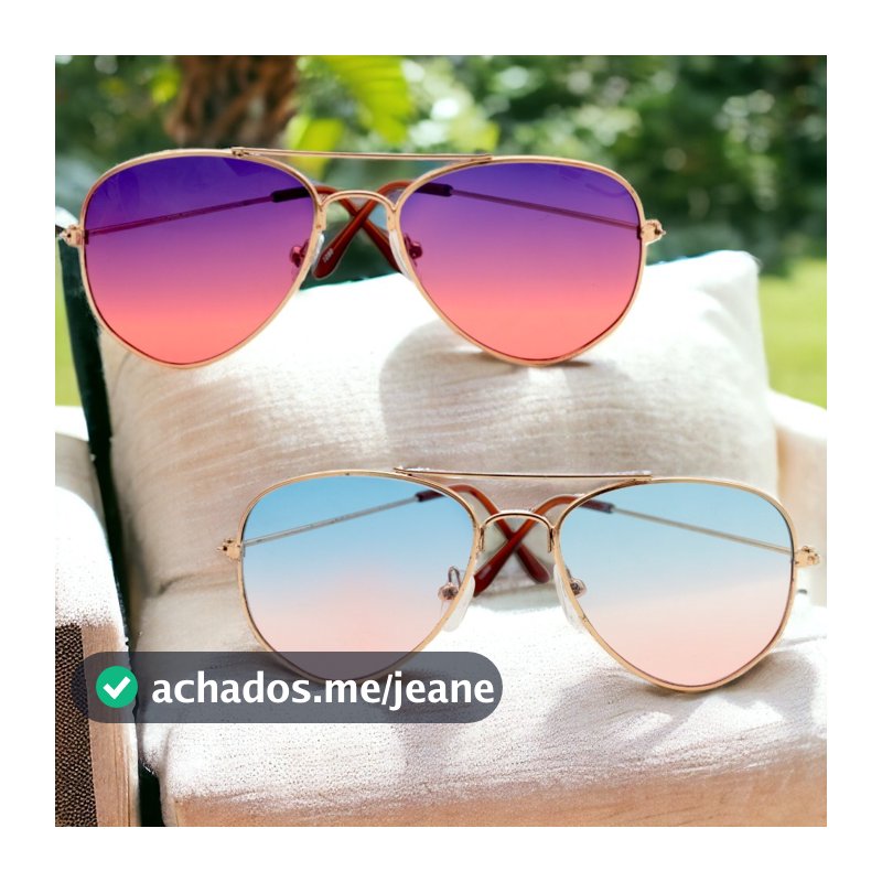 Óculos Feminino e Masculino Infantil Estilo Aviador Alça Dourada e Lente Colorida Kids