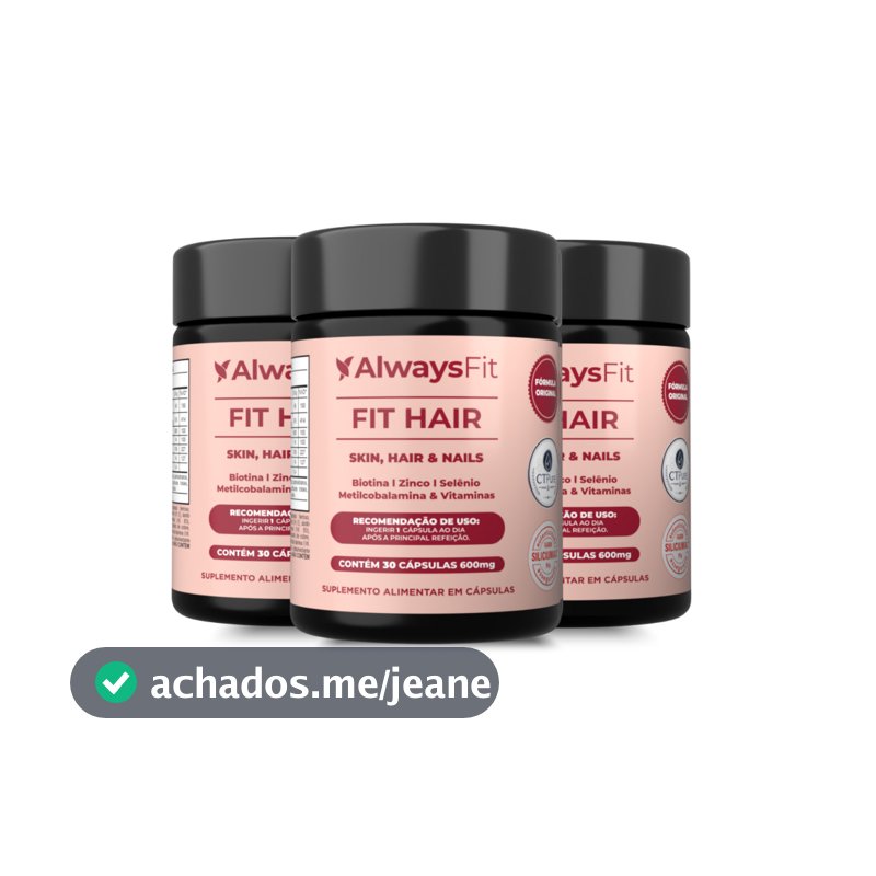 FitHair AlwaysFit  | Biotina + Zinco + Ferro + Cobre + Cisteína + Vitaminas | 30 Cápsulas - 3 Unidades