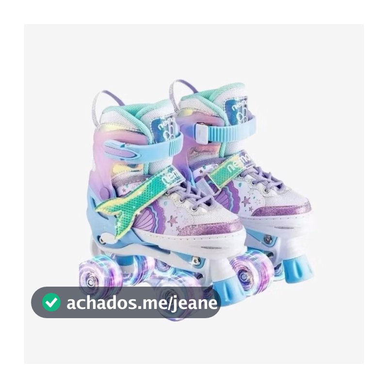 Patins roller 4 Rodas ARCO ÍRIS Com Luz De LED E Glitter Modelo Premium