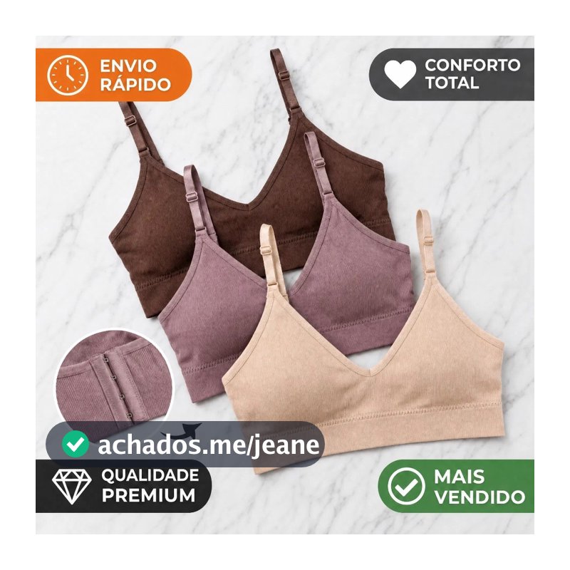 Kit 3, 2 ou 1 Unidade Sutiã Top Feminino Reforçado Poliéster Alças Reguláveis Bojo Removível