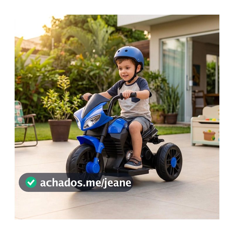 Mini Moto Elétrica Infantil 6V Triciclo 3 Rodas Bateria Recarregável Com Luz e Som Menino Menina Azul