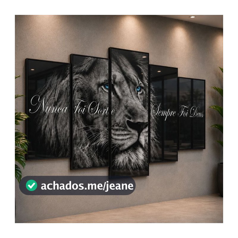 Quadro Decorativo Mosaico Leão de Juda Olho Azul Nunca Foi Sorte Sempre Foi Deus Sala Quarto Hd