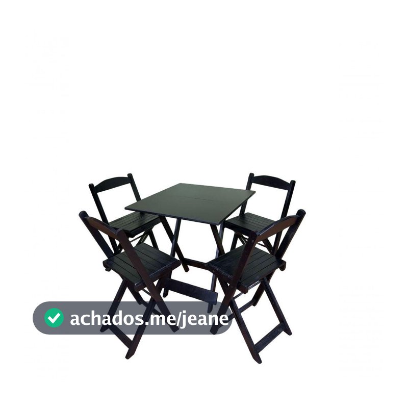 Conjunto Dobrável 70x70 Com 4 Cadeiras Preto