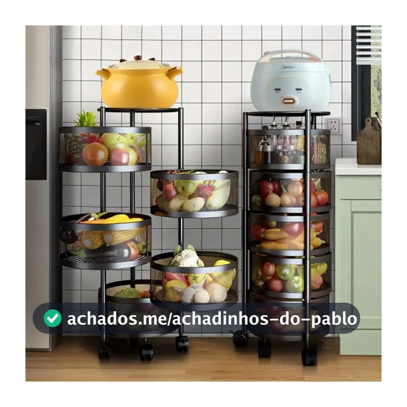 Fruteira Organizador Aço Resistente Cozinha Cesto 3/4/5 Andares Com Rodinhas Giratória