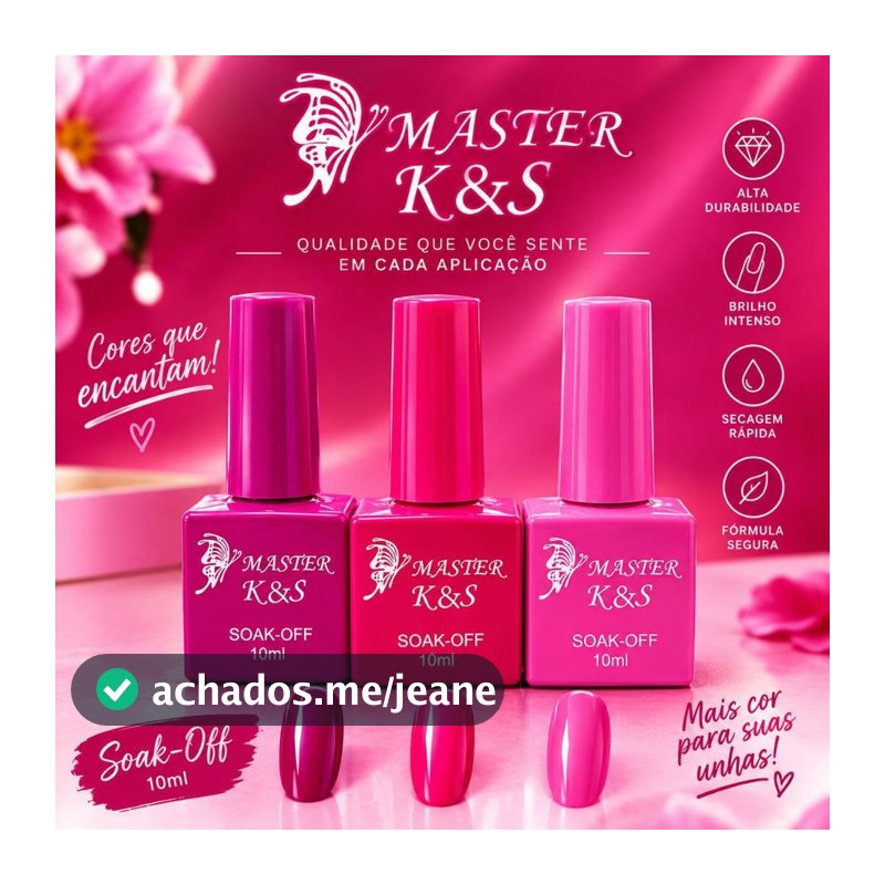 Kit 3 Esmaltes em Gel Master K&S Soak-Off PINK 10ml – Cores Vibrantes para Unhas