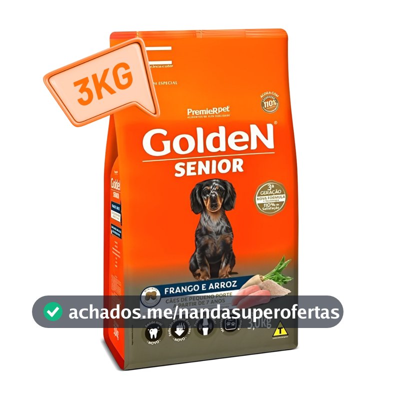 Ração Golden Mini Bits para Cães Sênior – Sabor Frango e Arroz – 3kg