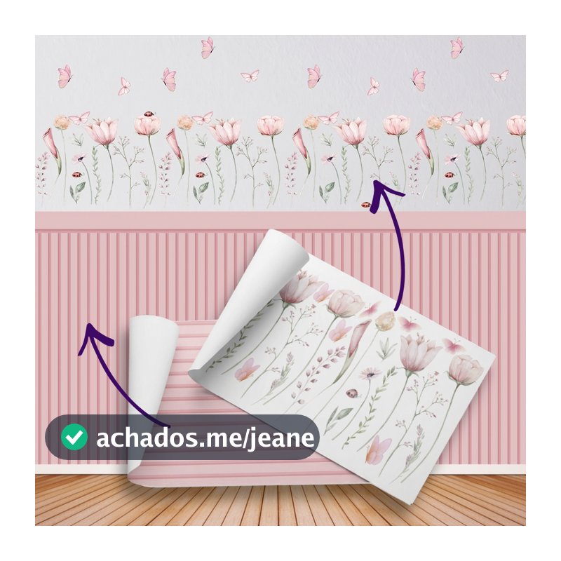 Kit Papel de Parede Infantil Jardim Encantado + Ripado Rosa Roxo