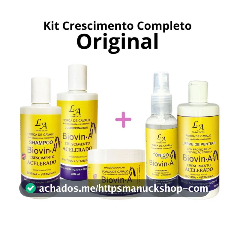Kit Crescimento Capilar Completo Biovin-A Força de Cavalo + Tônico Crescimento e Creme p/ pentear LA