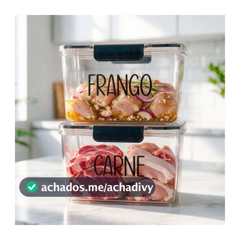 Kit Organizador Carne e Frango de Geladeira 1,9L - Pote Hermético com Etiqueta | Avulso ou Kit