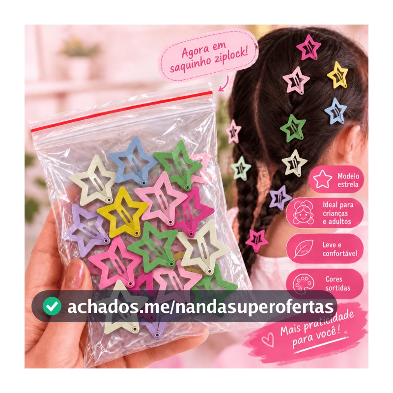 Presilhas Estrela Colorida Tic Tac Cores Sortidas Infantil Prendedores Cabelo Menina Grampos Estrelinhas Clip Xuxinha