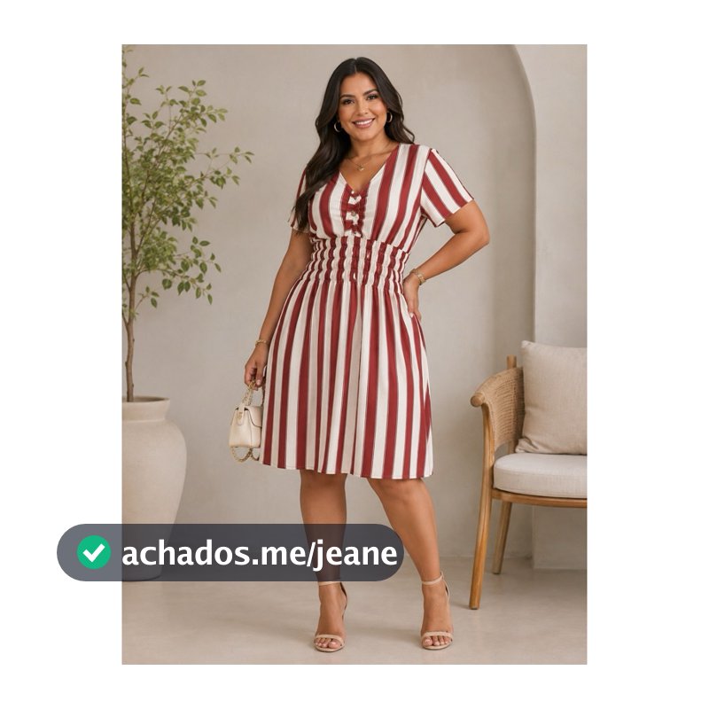 Vestido moda evangelica romanic listrado veste até o GG (ESTAMPAS ALEATORIAS) com botão de enfeite
