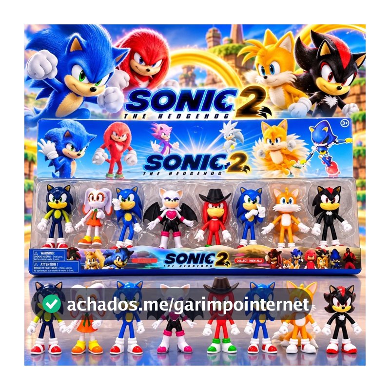 Kit 8 Bonecos Sonic Personagens Tails Shadow Knuclkes Premium Filme Infantil Brinquedo
