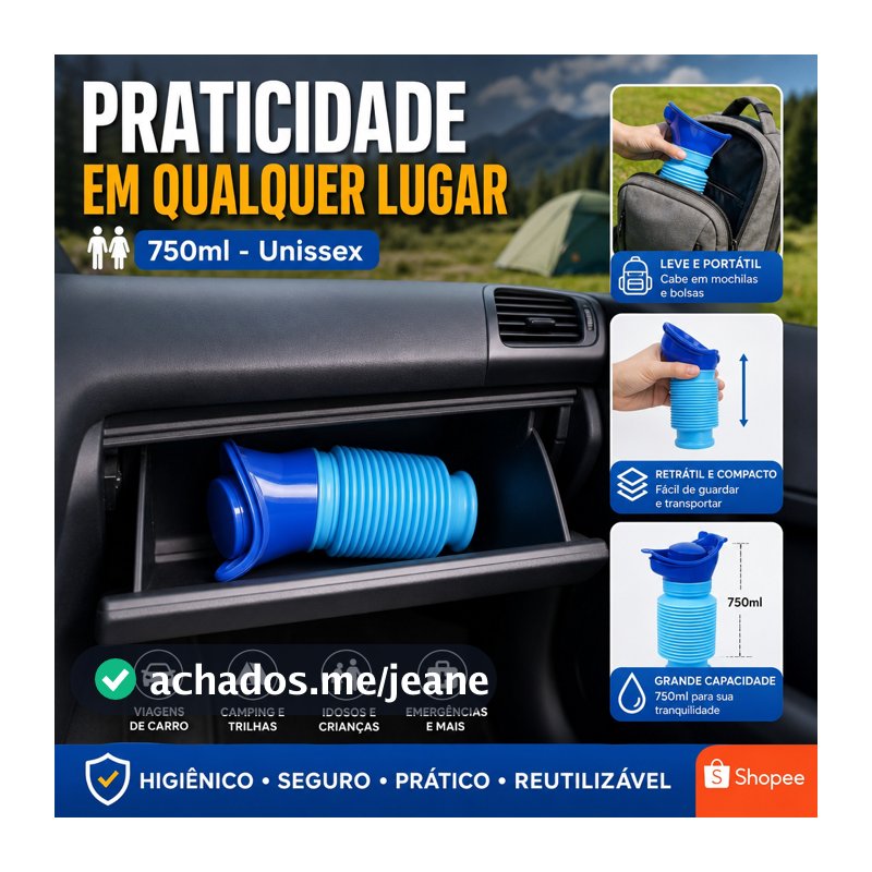 Mictório Portátil Retrátil 750ml Unissex Masculino Feminino Infantil Urinol Para Viagem Carro Camping