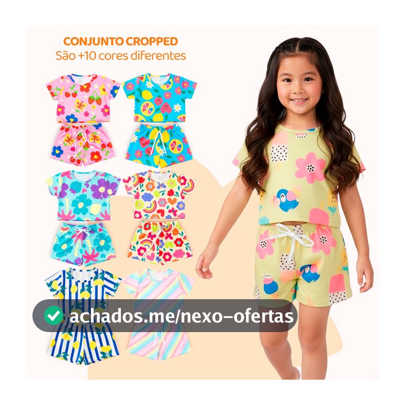 Kit 6 Peças de Conjunto Cropped Infantil Menina Moda Praia Verão Roupa Infantil Feminina de Calor Conjunto Verão Menina
