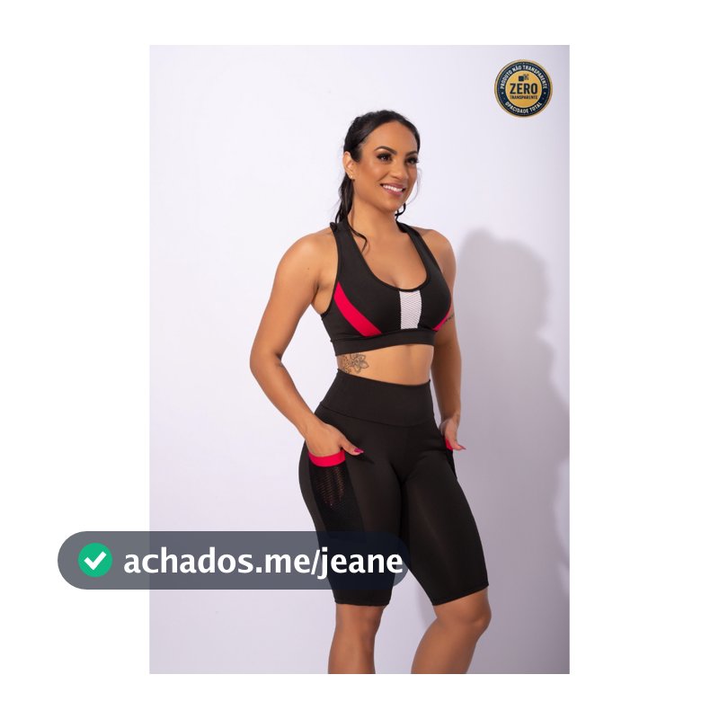 Conjunto Feminino Fitness Bermuda Cintura Alta Bolso Tela E Top Nadador Tela Frontal Academia ZERO TRANSPARÊNCIA