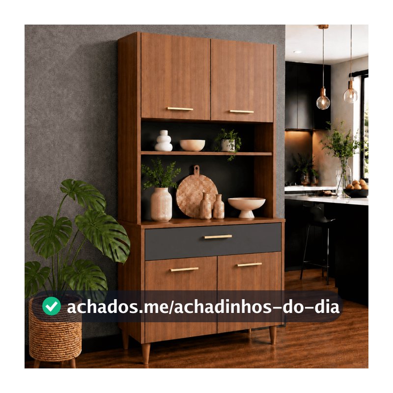 Armário Cozinha Compacto MDF 15mm 4 Portas Gaveta Multiuso Paneleiro Sala Prateleiras Nicho Madeira Blue Moby