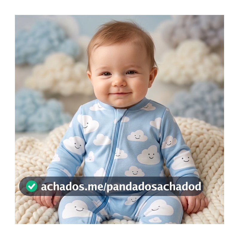 Macacão Bebê Pé Reversível Nuvem Masculino com Zíper Frontal 100% Algodão Menino