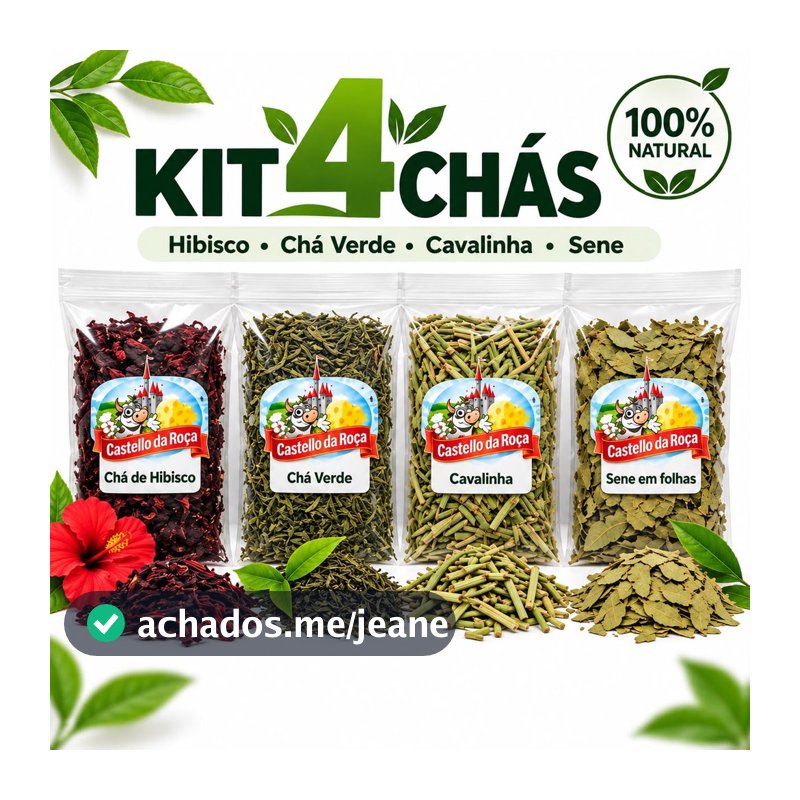 Kit 4 chás Xô Gordura Hibisco Chá Verde Cavalinha e Sene em folhas 400g