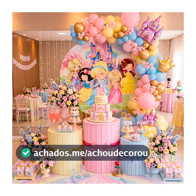 Trio Capas Cilindros + Painel Tema todas Princesas Veste Fácil infantil meninas aniversario